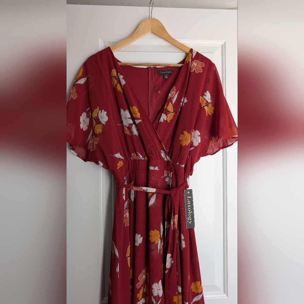 Luxology Women's Dress, Red Floral, 12